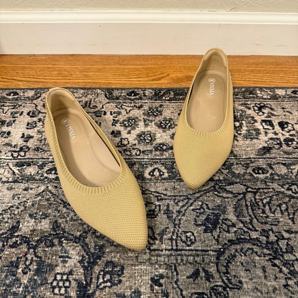 VIVIAIA Women’s 35.5 Pointed-Toe Ballet Flats Slip On Aria Almond Beige Neutral - Picture 2 of 7